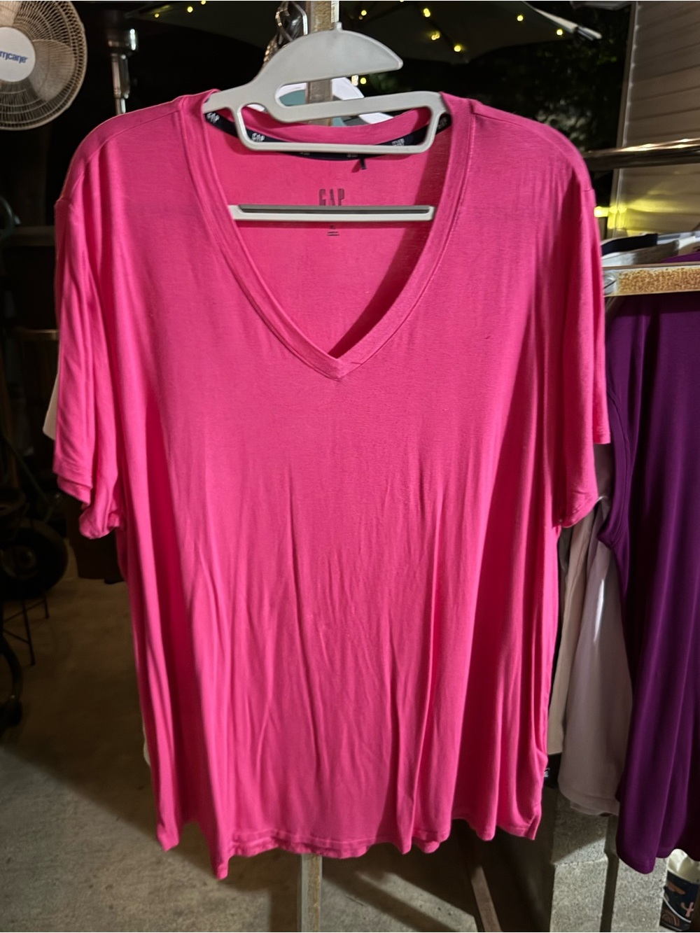 GAP Women's Short Sleeve V-Neck Tee in Hot Pink